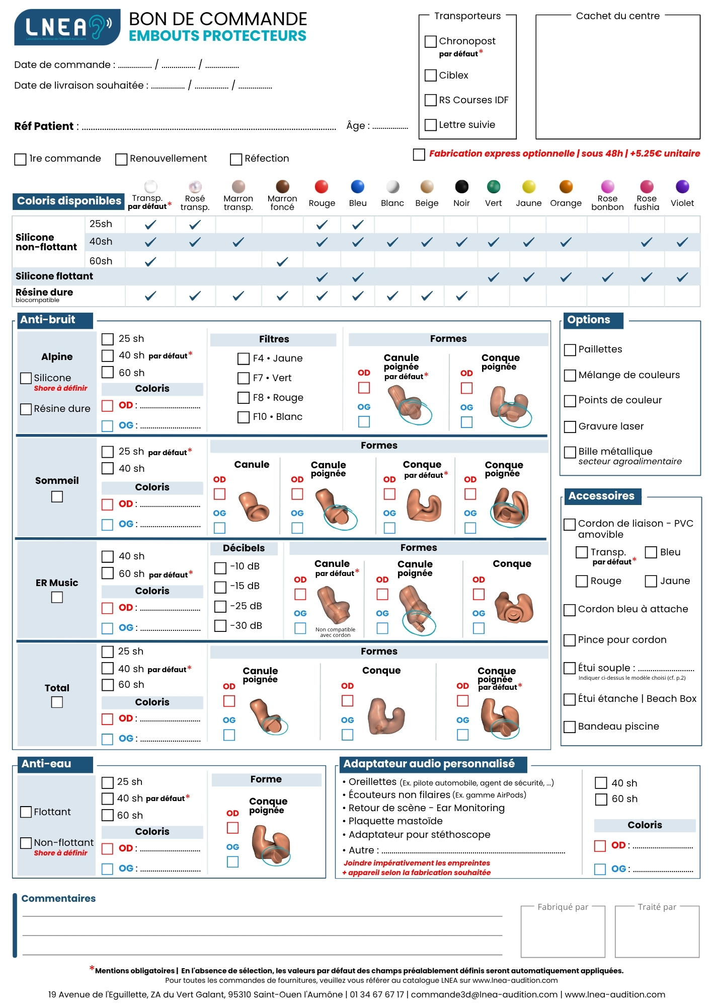 Bon de commande embouts protecteurs LNEA
