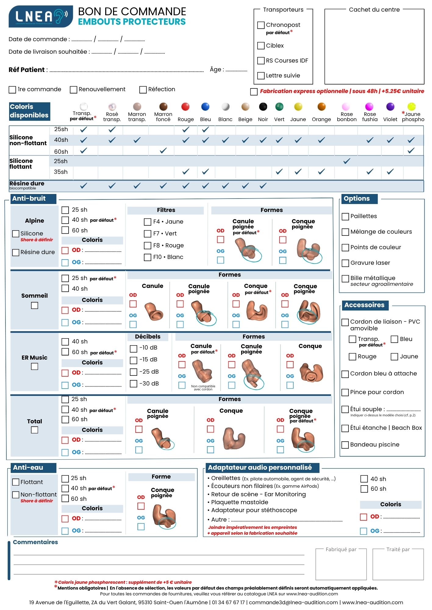 Bon de commande embouts protecteurs LNEA